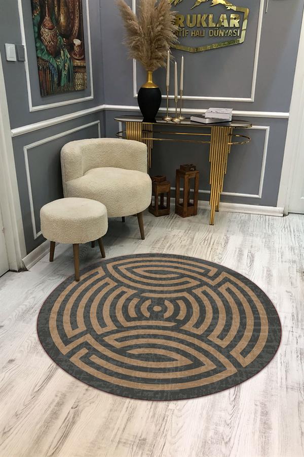 Kaymaz Taban Yıkanabilir Dijital Baskı Dekoratif Modern Desenli Maze Serisi Dot Taban Halı MZ09