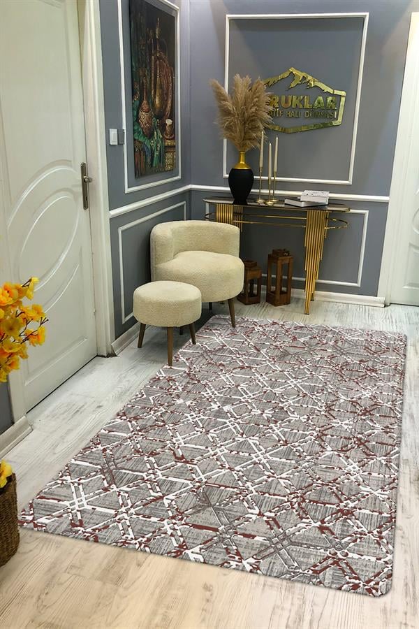 Kaymaz Taban Yıkanabilir Dijital Baskı Eskitme Desenli Salon Halısı