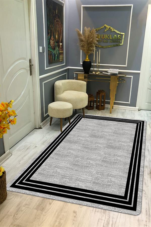 Kaymaz Taban Yıkanabilir Dijital Baskı Şerit Desenli Dot Taban Halı