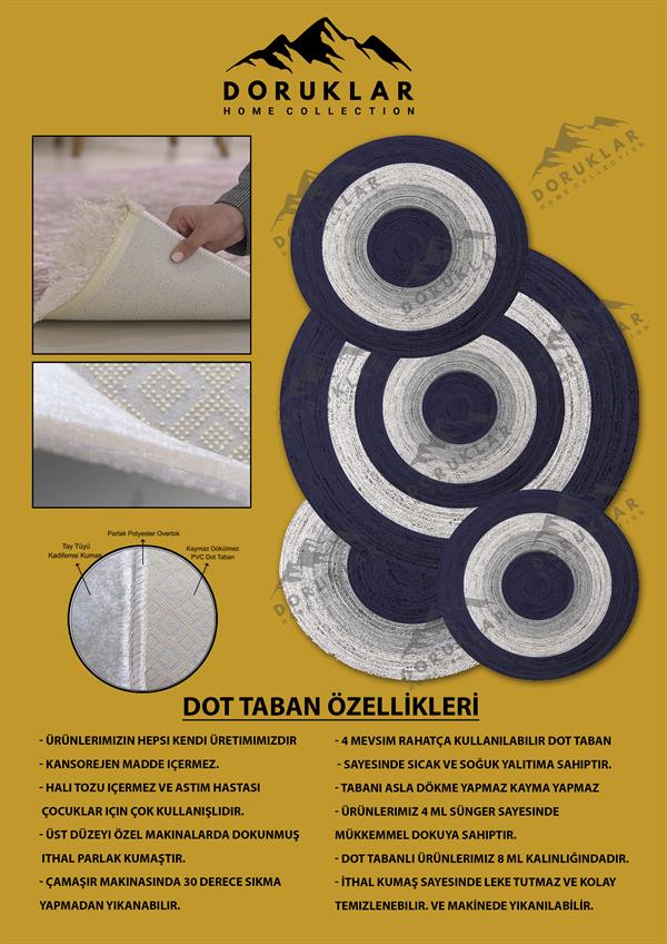 Kaymaz Taban Yıkanabilir Dijital Baskı Dekoratif Modern Desenli Elegance Serisi Lazer Kesim Dot Taban Halı ELG41