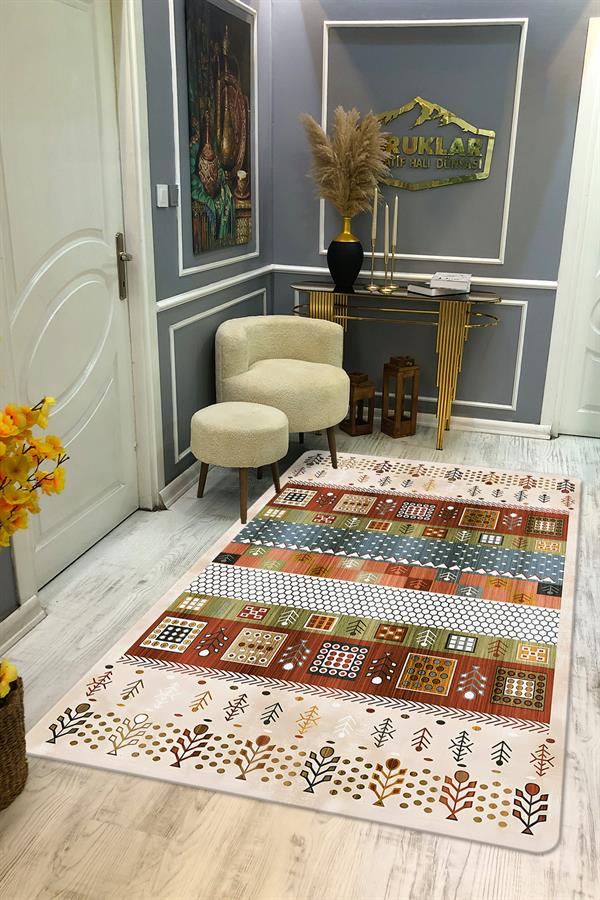 Kaymaz Taban Yıkanabilir Dijital Baskı Dekoratif Modern Desenli Marry Serisi Dot Taban Halı MRY03