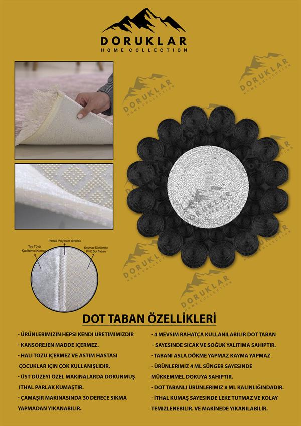 Kaymaz Taban Yıkanabilir Dijital Baskı Lazer Kesim Jüt Görünüm Hasır Desenli Dot Taban Halı