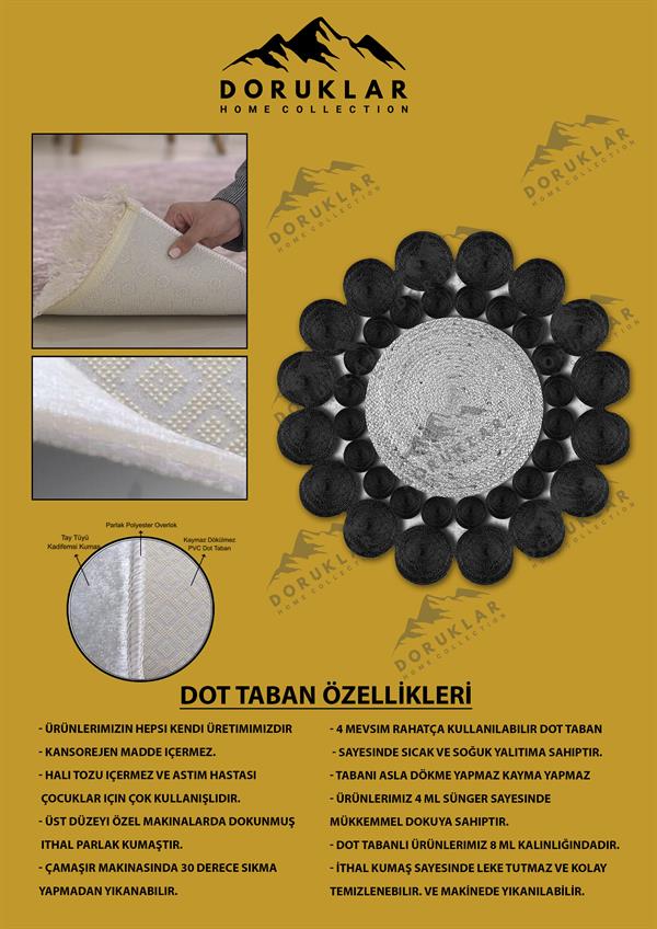Kaymaz Taban Yıkanabilir Dijital Baskı Lazer Kesim Jüt Görünüm Hasır Desenli Dot Taban Halı