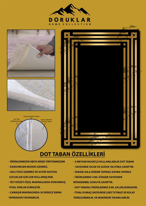 Kaymaz Taban Yıkanabilir Dijital Baskı Gold Çizgili Desenli Halı