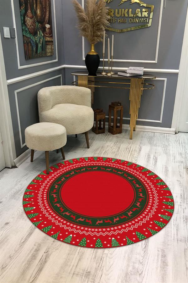Kaymaz Taban Yıkanabilir Dijital Baskı Yılbaşı Desenli Dot Taban Halı