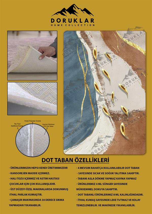 Kaymaz Taban Yıkanabilir Dijital Baskı Dekoratif Modern Desenli Dot Taban Halı Soft  Serisi SFT10