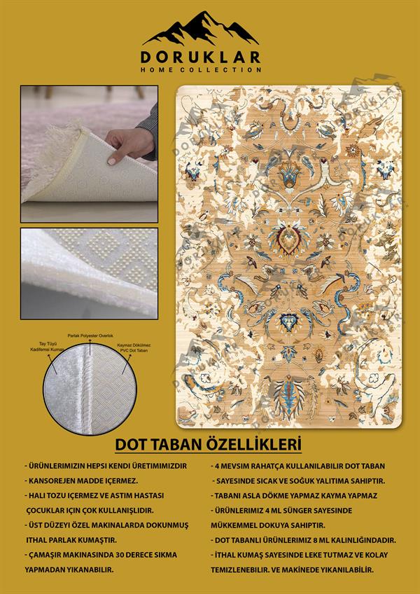 Kaymaz Taban Yıkanabilir Dijital Baskı Dekoratif Modern Desenli Dora Serisi Dot Taban Halı DR25