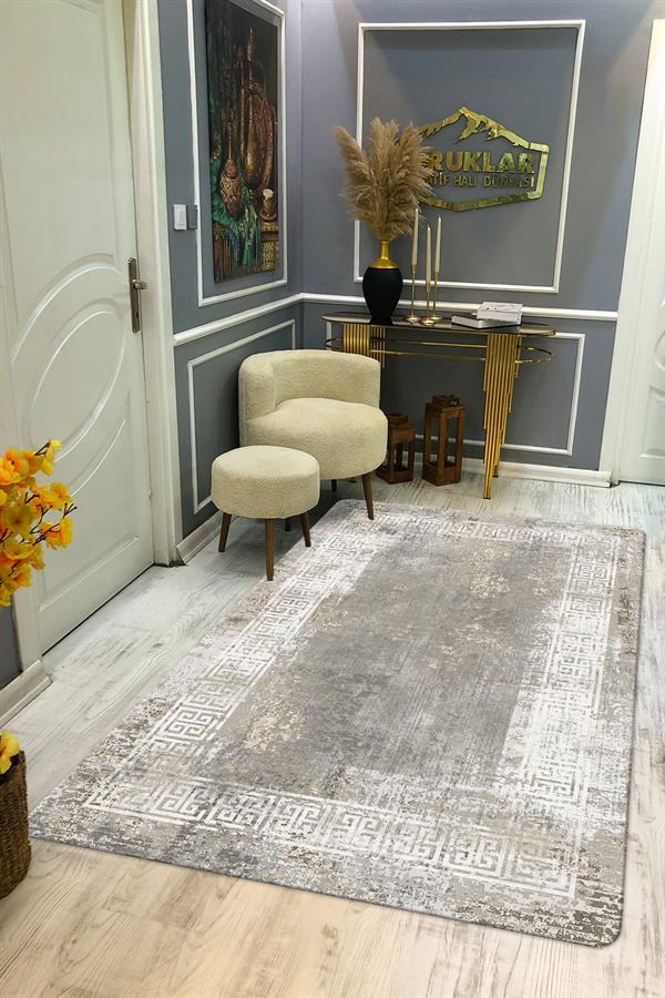 Kaymaz Taban Yıkanabilir Dijital Baskı Eskitme Desenli Salon Halısı