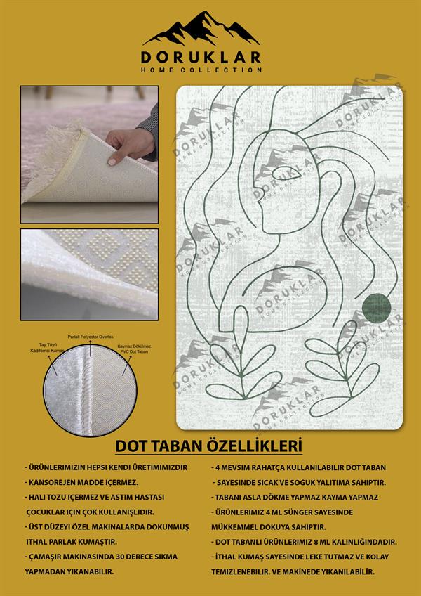 Kaymaz Taban Yıkanabilir Dijital Baskı Dekoratif Modern Desenli Retro Serisi Dot Taban Halı RTR02