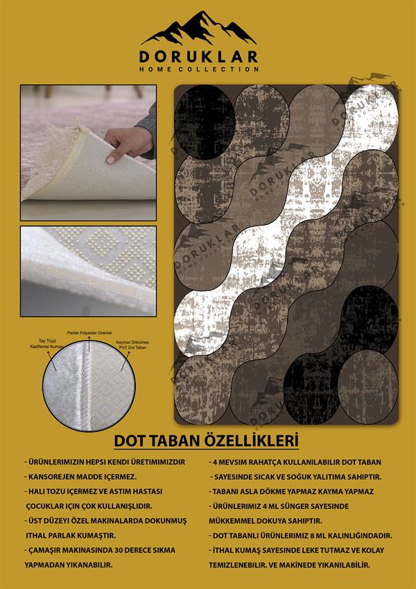 Kaymaz Taban Yıkanabilir Dijital Baskı Geometrik Desenli Halı