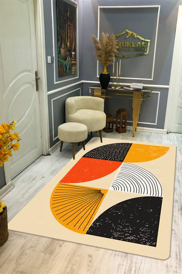 Kaymaz Taban Yıkanabilir Dijital Baskı Dekoratif Modern Desenli Marry Serisi Dot Taban Halı MRY11