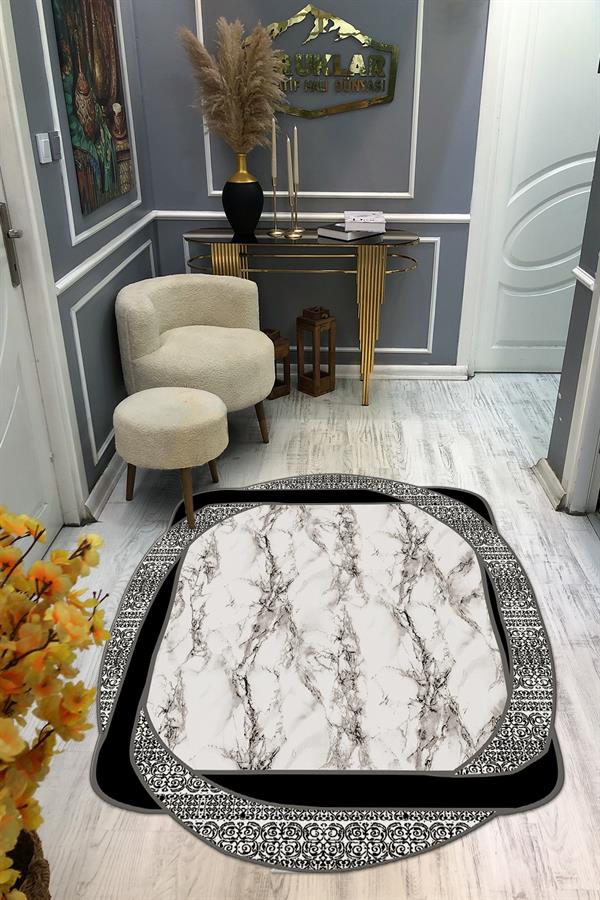 Kaymaz Taban Yıkanabilir Dijital Baskı Dekoratif Modern Desenli Elegance Serisi Lazer Kesim Dot Taban Halı ELG12