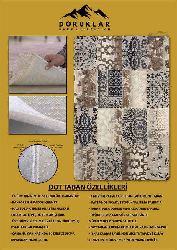 Kaymaz Taban Yıkanabilir Dijital Baskı Dekoratif Modern Desenli Dot Taban Halı Nes V2 Serisi NES014