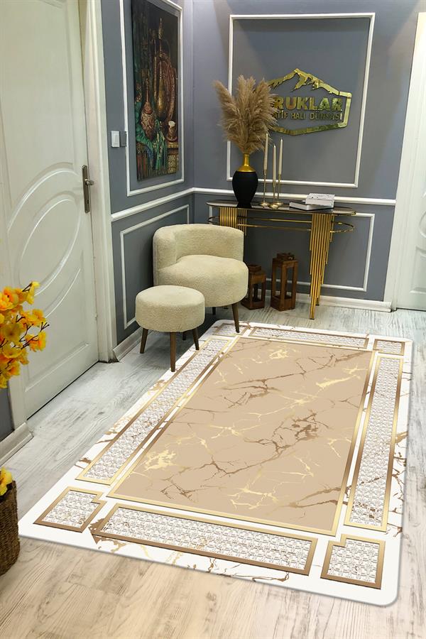 Kaymaz Taban Yıkanabilir Dijital Baskı Dekoratif Modern Desenli Dot Taban Halı Nova Serisi NV34