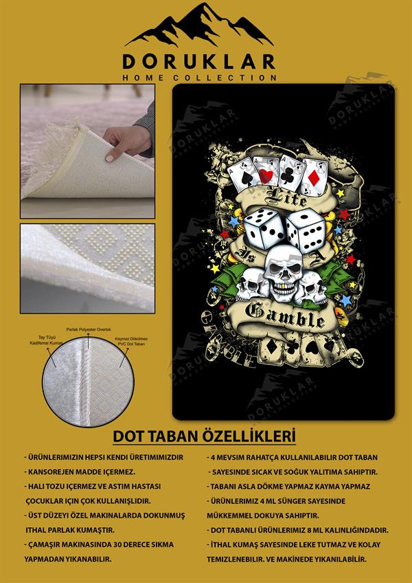 Kaymaz Taban Yıkanabilir Dijital Baskı Dekoratif Modern Desenli Dot Taban Halı CAS06