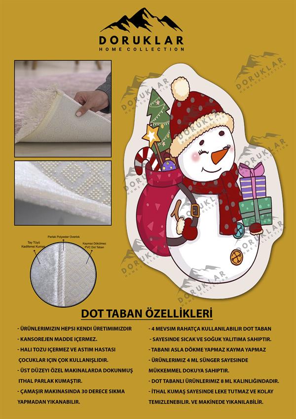Kaymaz Taban Yıkanabilir Dijital Baskı Yılbaşı Desenli Dot Taban Halı