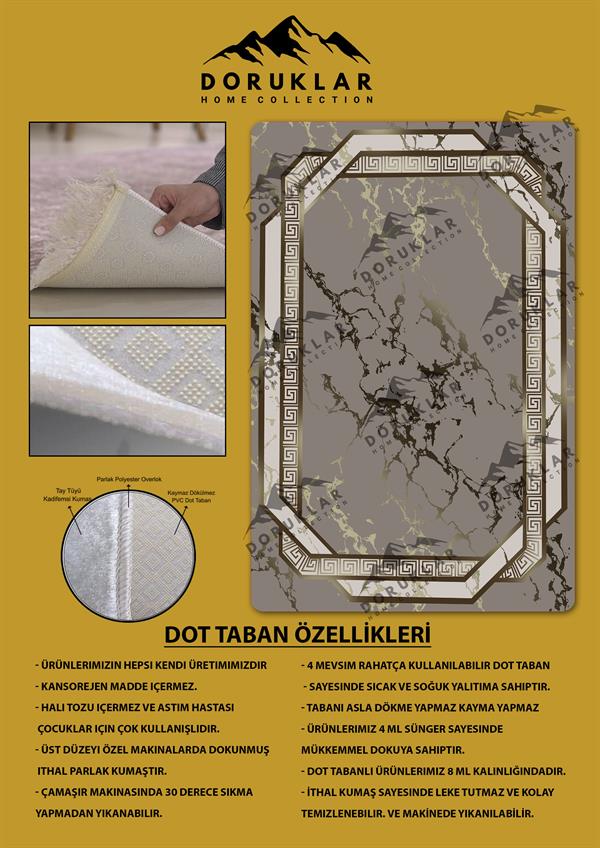 Kaymaz Taban Yıkanabilir Dijital Baskı Çerçeveli Mermer Desenli Halı