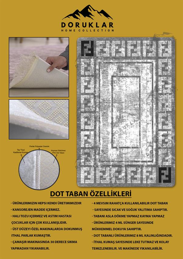 Kaymaz Taban Yıkanabilir Dijital Baskı Dekoratif Modern Desenli Dot Taban Halı Nova Serisi NV117