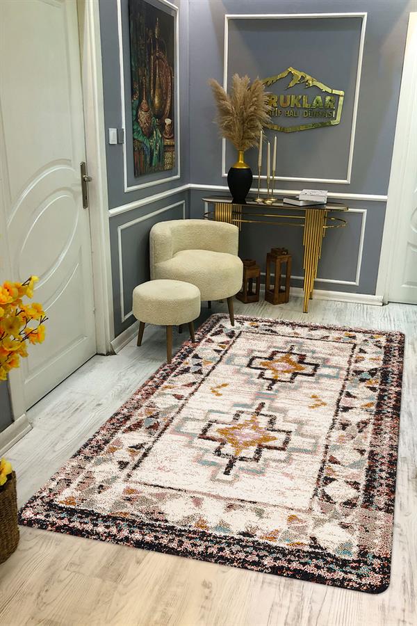 Kaymaz Taban Yıkanabilir Dijital Baskı Dekoratif Modern Desenli Dora Serisi Dot Taban Halı DR23