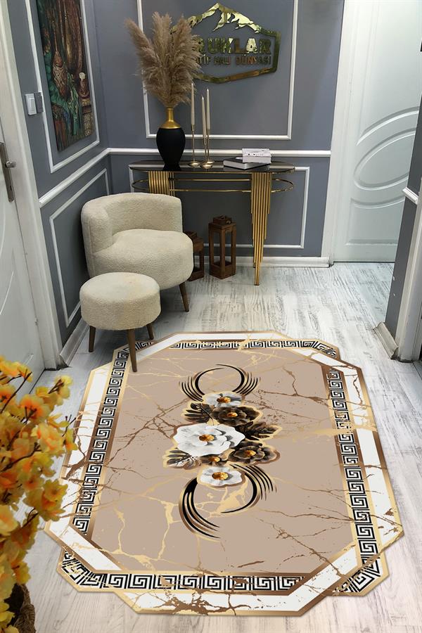 Kaymaz Taban Yıkanabilir Dijital Baskı Dekoratif Modern Desenli Elegance Serisi Lazer Kesim Dot Taban Halı ELG77