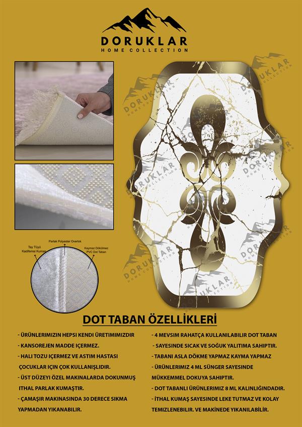Kaymaz Taban Yıkanabilir Dijital Baskı Dekoratif Modern Desenli Elegance Serisi Lazer Kesim Dot Taban Halı ELG73