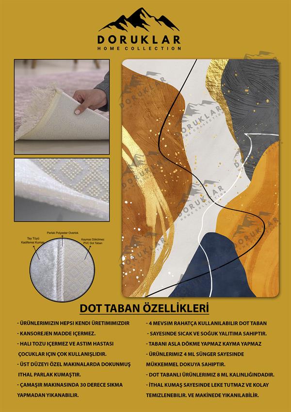 Kaymaz Taban Yıkanabilir Dijital Baskı Dekoratif Modern Desenli Dot Taban Halı Soft  Serisi SFT13