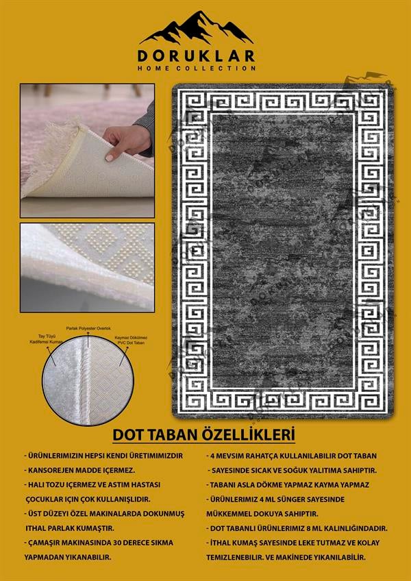 Kaymaz Taban Yıkanabilir Dijital Baskı Çerçeve Desenli Halı
