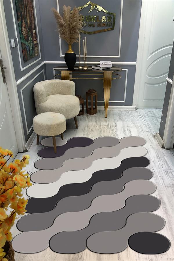 Kaymaz Taban Yıkanabilir Dijital Baskı Dekoratif Modern Desenli Elegance Serisi Lazer Kesim Dot Taban Halı ELG35