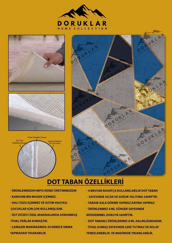 Kaymaz Taban Yıkanabilir Dijital Baskı Dekoratif Geometrik Desenli Halı