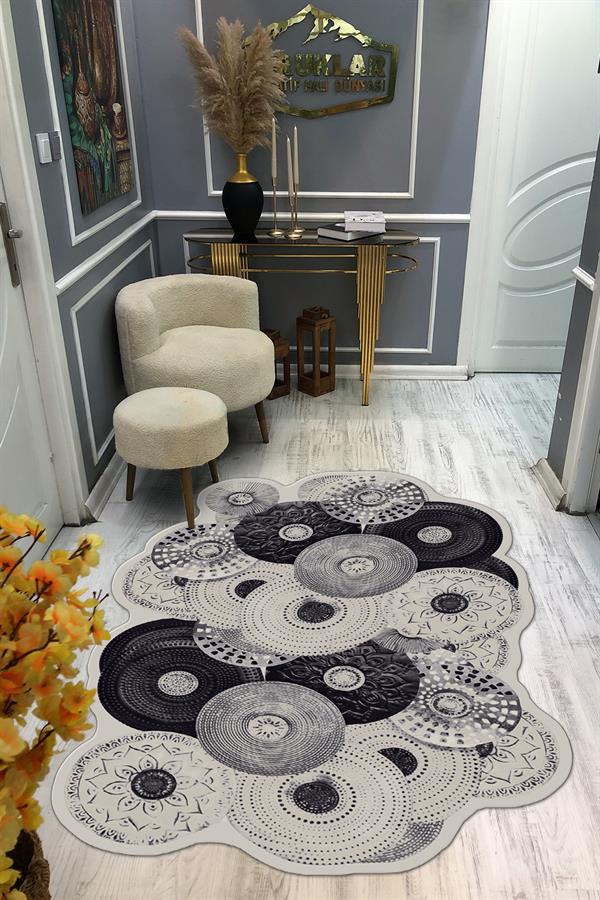 Kaymaz Taban Yıkanabilir Dijital Baskı Dekoratif Modern Desenli Elegance Serisi Lazer Kesim Dot Taban Halı ELG80