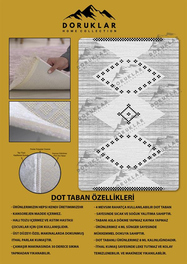 Kaymaz Taban Yıkanabilir Dijital Baskı Dekoratif Modern Desenli Dot Taban Halı Nova Serisi NV14