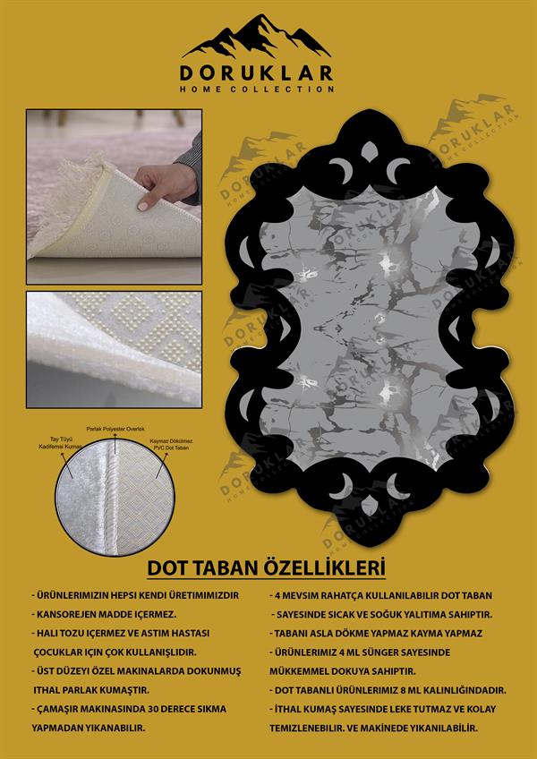 Kaymaz Taban Yıkanabilir Dijital Baskı Dekoratif Modern Desenli Elegance Serisi Lazer Kesim Dot Taban Halı ELG28