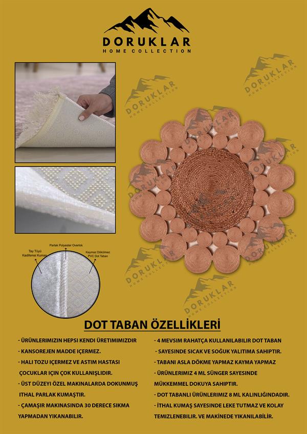 Kaymaz Taban Yıkanabilir Dijital Baskı Lazer Kesim Jüt Görünüm Hasır Desenli Dot Taban Halı