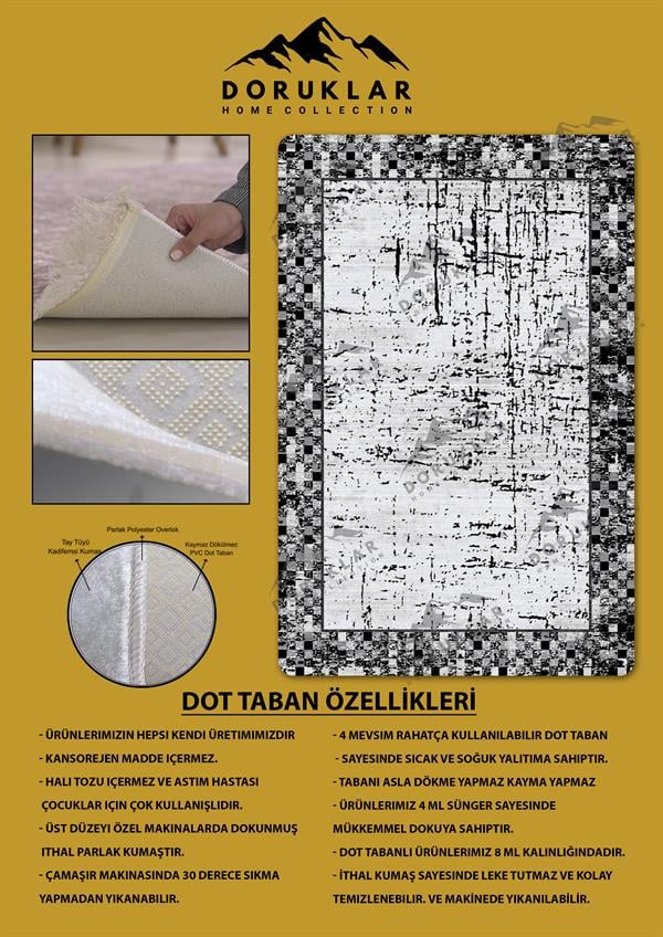 Kaymaz Taban Yıkanabilir Dijital Baskı Dekoratif Modern Desenli Dot Taban Halı Nova Serisi NV42