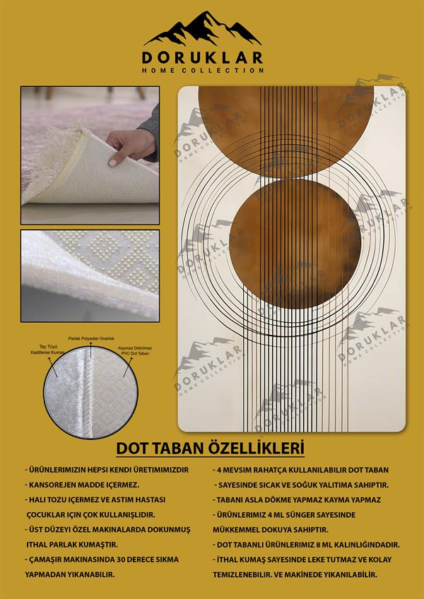 Kaymaz Taban Yıkanabilir Dijital Baskı Dekoratif Modern Desenli Dot Taban Halı Soft  Serisi SFT30