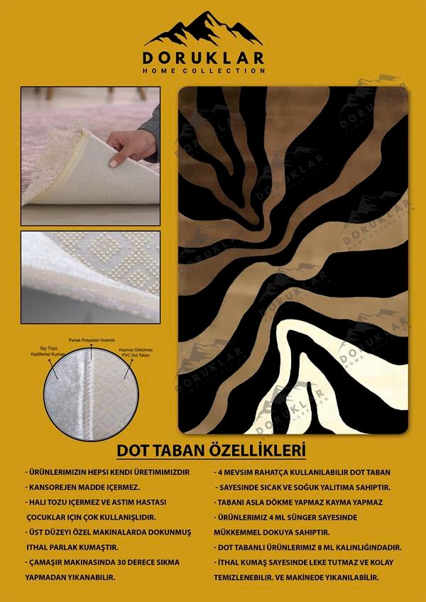 Kaymaz Taban Yıkanabilir Dijital Baskı Dekoratif Modern Desenli Dot Taban Halı