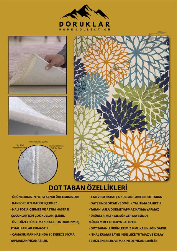 Kaymaz Taban Yıkanabilir Dijital Baskı Dekoratif Modern Desenli Dora Serisi Dot Taban Halı DR13