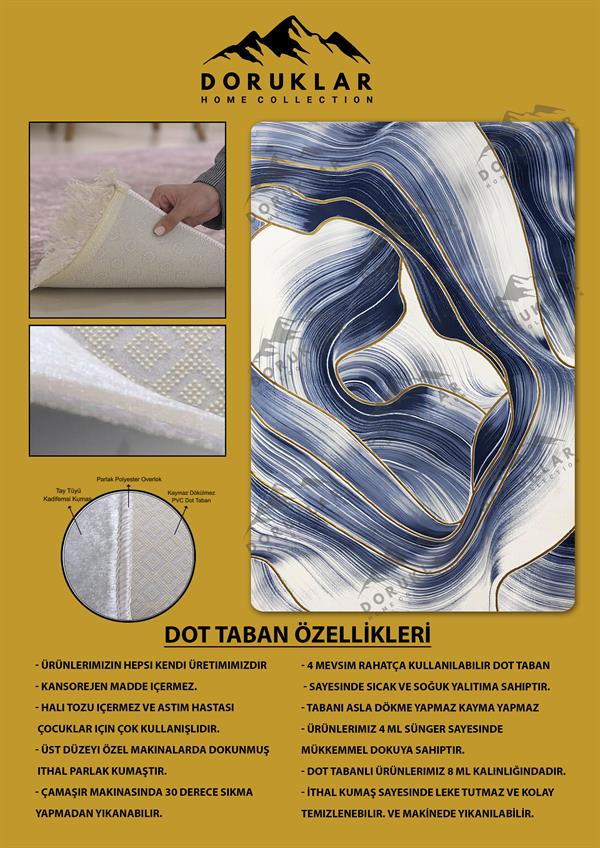 Kaymaz Taban Yıkanabilir Dijital Baskı Dekoratif Modern Desenli Lux Serisi Dot Taban Halı L02