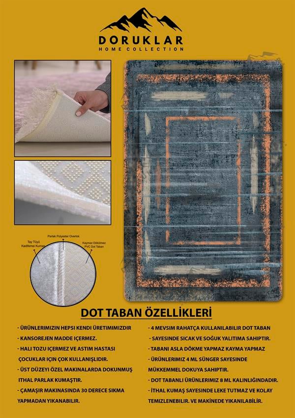 Kaymaz Taban Yıkanabilir Dijital Baskı Eskitme Desenli Salon Halısı