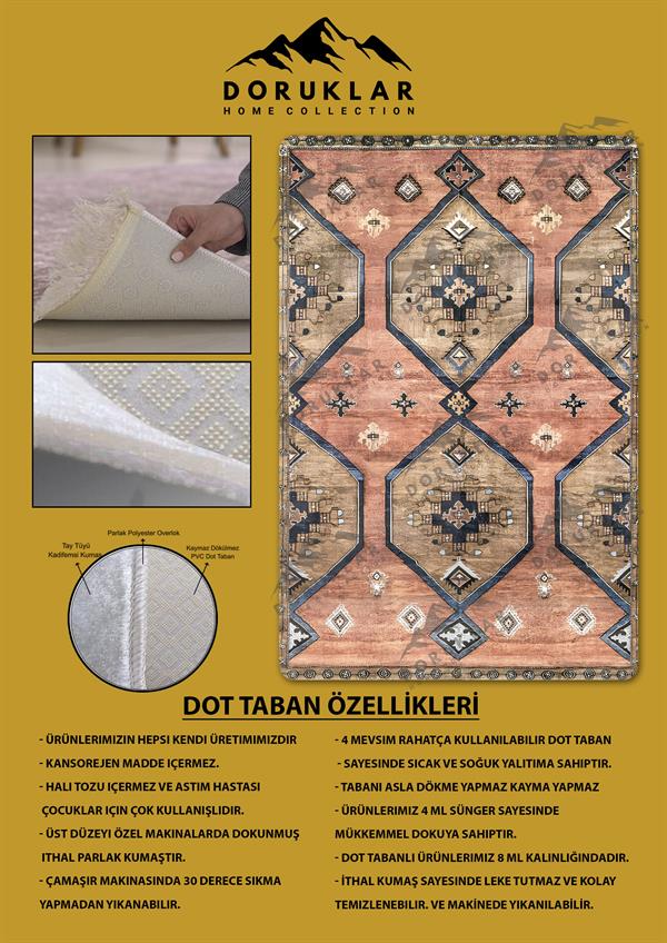 Kaymaz Taban Yıkanabilir Dijital Baskı Dekoratif Modern Desenli Alfa Serisi Dot Taban Halı ALF07