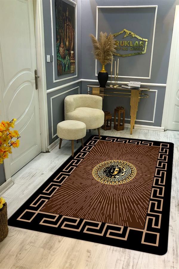 Kaymaz Taban Yıkanabilir Dijital Baskı Dekoratif Modern Desenli Apollo Serisi Dot Taban Halı AP19