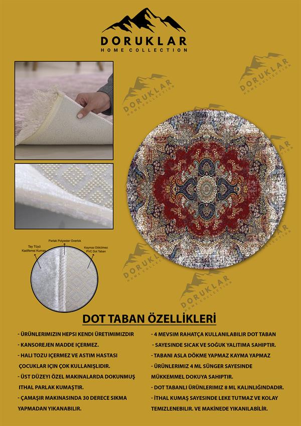 Kaymaz Taban Yıkanabilir Dijital Baskı Dekoratif Modern Desenli Yuvarlak Dot Taban Halı