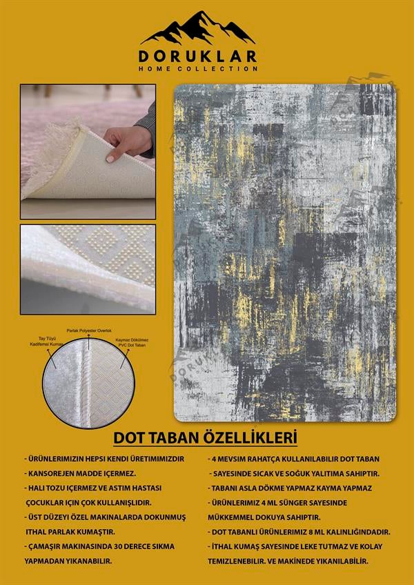 Kaymaz Taban Yıkanabilir Dijital Baskı Eskitme Desenli Salon Halısı