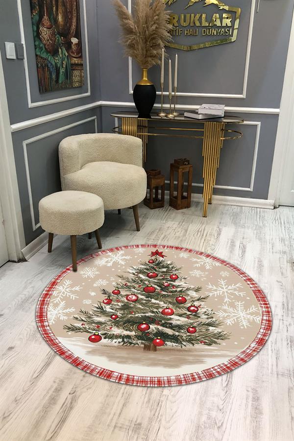 Kaymaz Taban Yıkanabilir Dijital Baskı Yılbaşı Desenli Dot Taban Halı