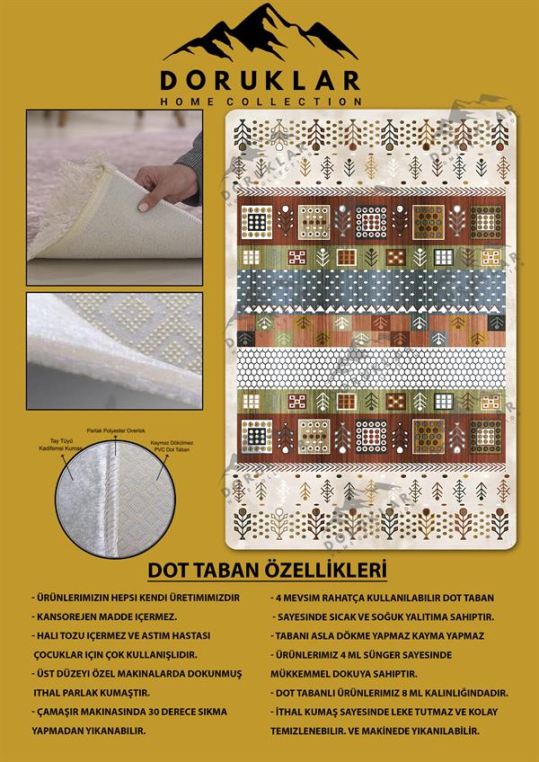 Kaymaz Taban Yıkanabilir Dijital Baskı Dekoratif Modern Desenli Marry Serisi Dot Taban Halı MRY03