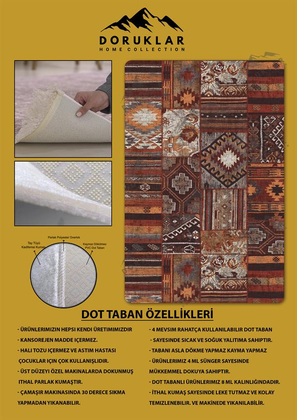 Kaymaz Taban Yıkanabilir Dijital Baskı Dekoratif Modern Desenli Dot Taban Halı Nova Serisi NV11