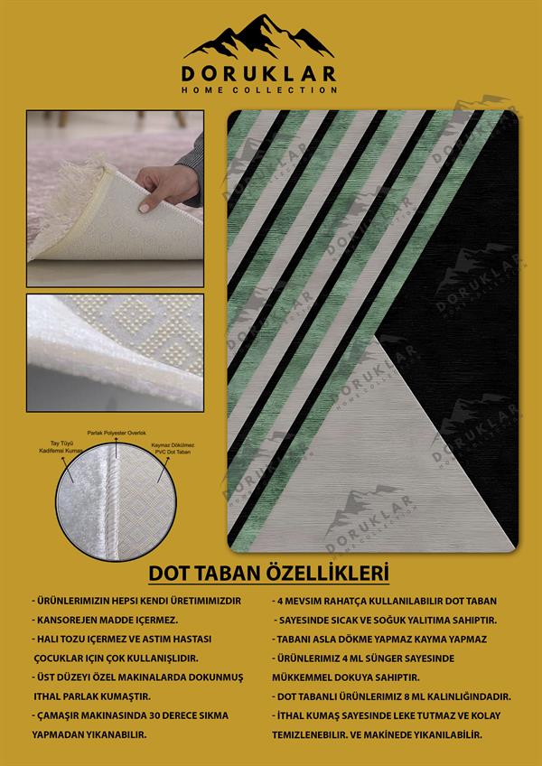Kaymaz Taban Yıkanabilir Dijital Baskı Dekoratif Modern Desenli Dot Taban Halı Nes V2 Serisi NES020