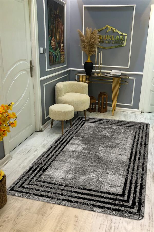 Kaymaz Taban Yıkanabilir Dijital Baskı Eskitme Desenli Salon Halısı