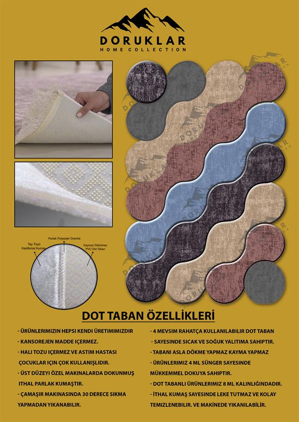 Kaymaz Taban Yıkanabilir Dijital Baskı Dekoratif Modern Desenli Elegance Serisi Lazer Kesim Dot Taban Halı ELG33