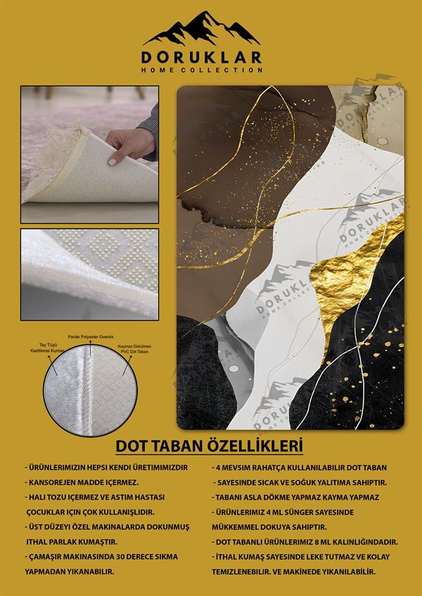 Kaymaz Taban Yıkanabilir Dijital Baskı Dekoratif Modern Desenli Dot Taban Halı Soft  Serisi SFT05